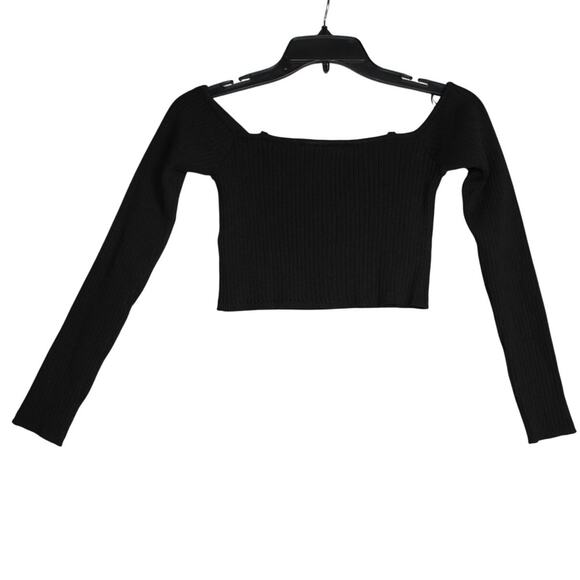 Zara New Black Off the Shoulder Crop Top Long Sleeve Size Large‎ - Picture 2 of 7